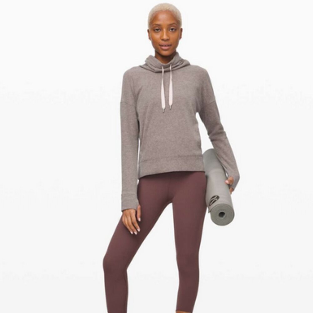 lululemon athletica Heathered Taupe Hooded Sweatshirt with Cream Drawcords